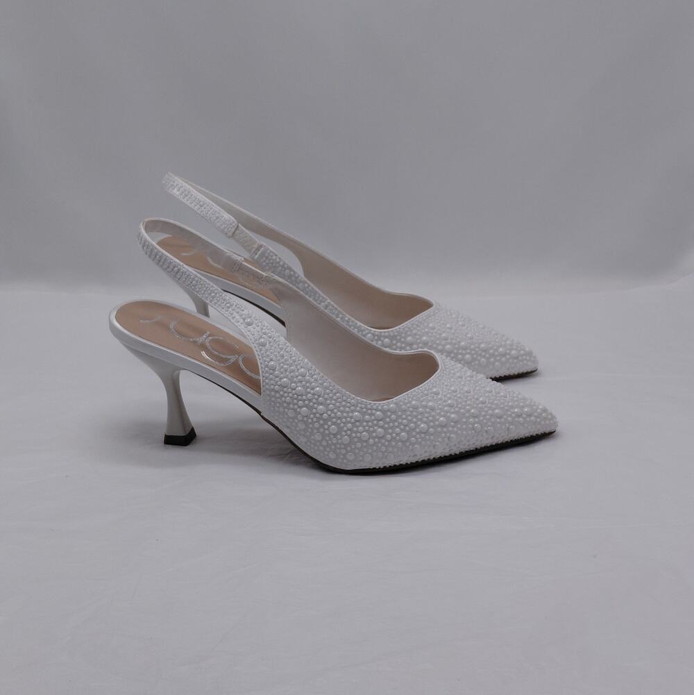Sugar Slingback Pumps Size 7.5 White Pearl Bridal Wedding Cocktail Party Heels